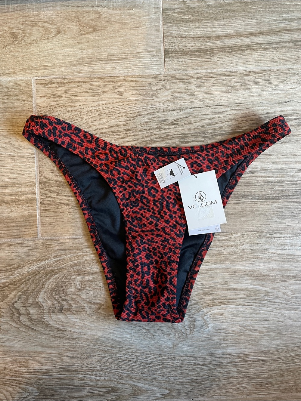 Volcom Red and Black Leopard Print Bikini Bottom